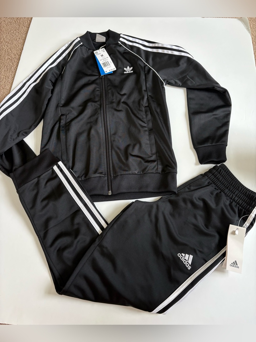 Adidas Boys Track Outfit Jacket and Sweatpants Set Size Medium Black New